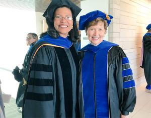 Kim Hunter Reed and CU Denver Chancellor Dorothy Horrell earlier this month at commencement.