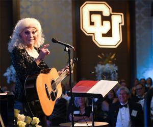 Singer-songwriter Judy Collins talks with guests during her performance at the Benson Society gala on Saturday.