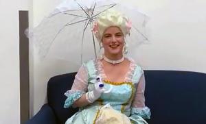 Ferguson in costume as Marie Antionette for a class on the French Revolution.