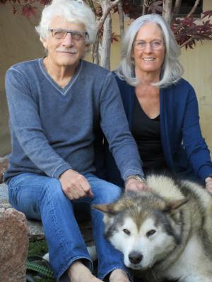 Linda Shoemaker with her husband, Steve, and their Alaskan Malamute Kodiak. “I lived on Kodiak Island when I was a child and have a great fondness for Alaska,” she says. “We go there often.”