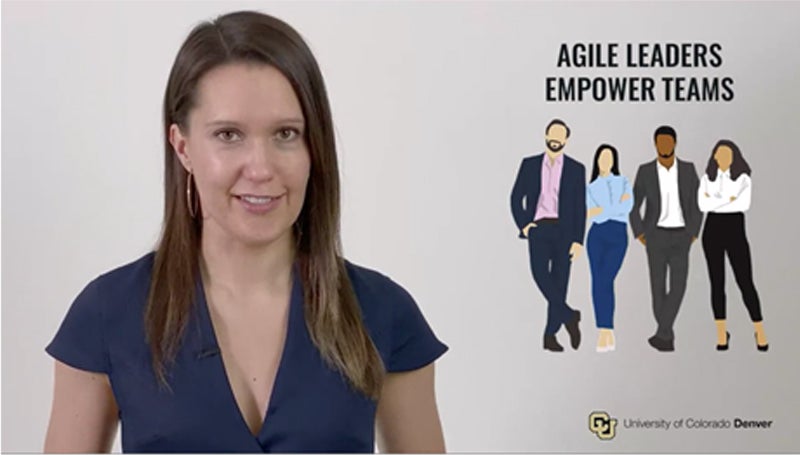 Image of Oxana Trotsenko, lecturer, CU Denver School of Business, teaching the Agile Leadership Coursera specialization.