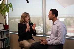 Libby taping video for a Coursera course.