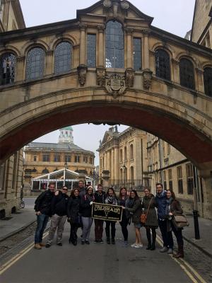 Sylvia Mendez, far right, with students at the University of Oxford in England.