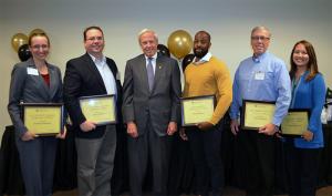 President’s Employee of the Year Award nominees, from left, Kimberly Wendelin, Alan Vidmar, President Benson, winner Darrell Stevens, Calvin Anderson and Denise Nakamichi. 