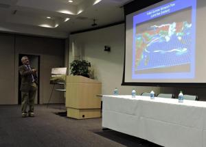 Rajagopalan giving a keynote talk at the Climate and Health Summit.