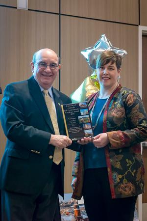 CU Boulder Chancellor Phil DiStefano with award-winner Gaylynne von der Nuell.