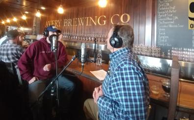 Travis Rupp recording CU On the Air podcast with Ken McConnellogue at Avery Brewery Co., Boulder, CO