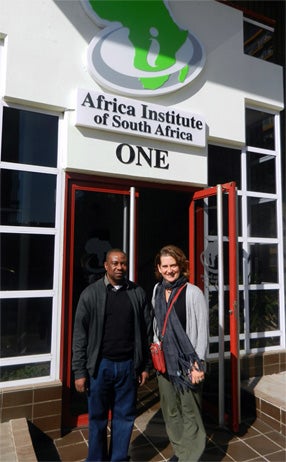 Book collaborators Sylvester Bongani Maphosa and Laura DeLuca at the Africa Institute of South Africa.
