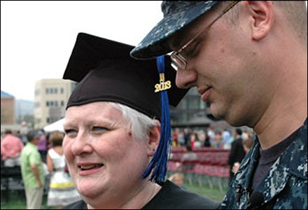 Navy son, stationed in Japan, surprises mom by appearing at her graduation