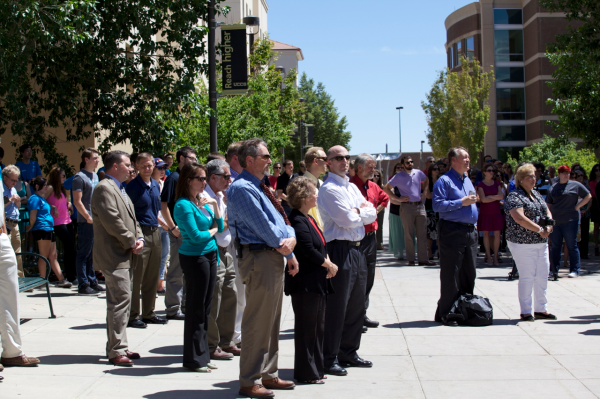 UCCS faculty, staff and students gather to watch the ribbon be cut