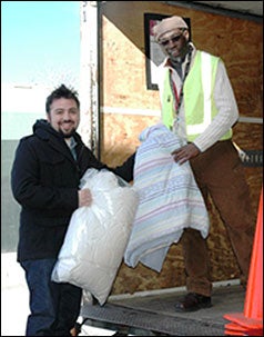 Danny Felipe-Morales delivers blankets
